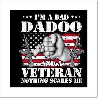 Vintage American Flag I'm A Dad Dadoo And A Veteran Nothing Scares Me Happy Fathers Day Veterans Day Posters and Art